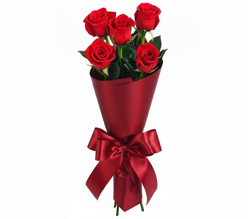Букет 5 Красных роз Эдлесс Лав в Борках