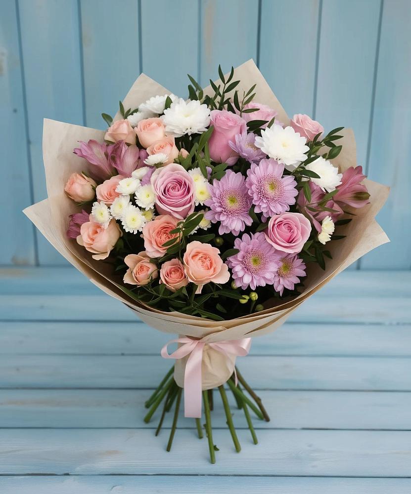 Букет цветов из: Хризантемы, Розы и Альстромерии в Борках