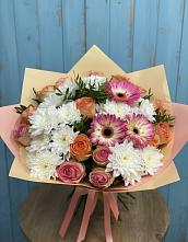 Букет цветов из:  Розы, Герберы и Хризантемы в Борках