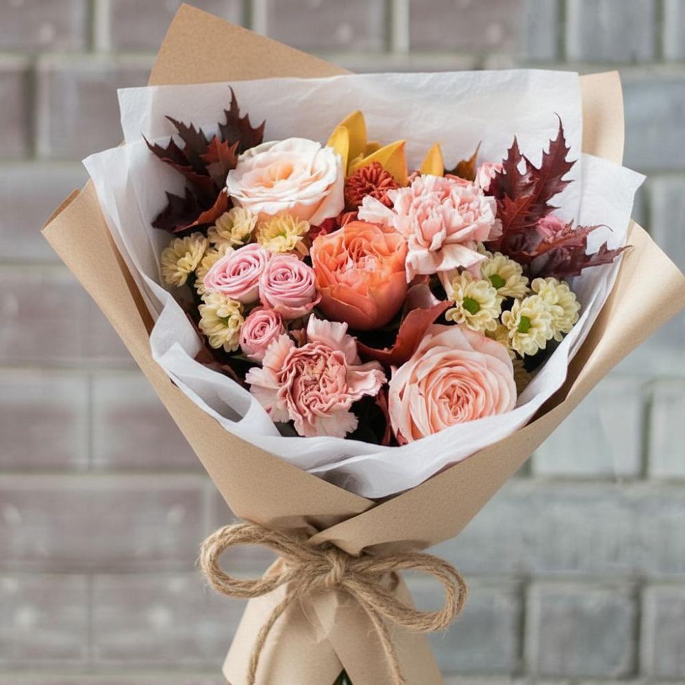 Букет цветов из: Гвоздики, Хризантемы и Розы в Борках