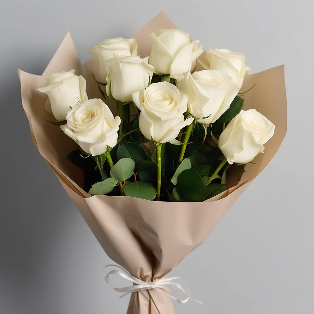 Букет 9 Белых роз Эдлесс Лав в Борках