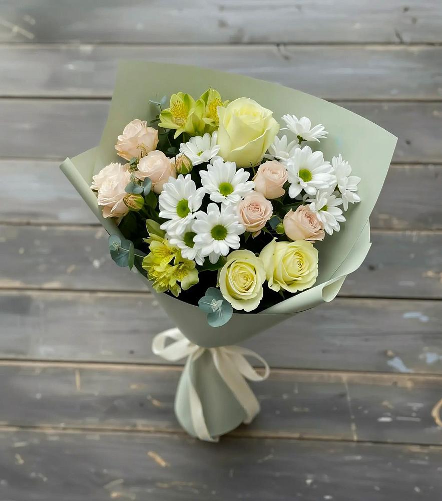 Букет цветов из: Альстромерии, Розы и Хризантемы в Борках