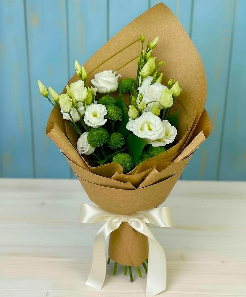 Букет цветов из: Хризантемы и Лизиантусы в Борках