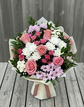 Букет цветов из:  Альстромерии, Гвоздики, Розы и Хризантемы в Борках