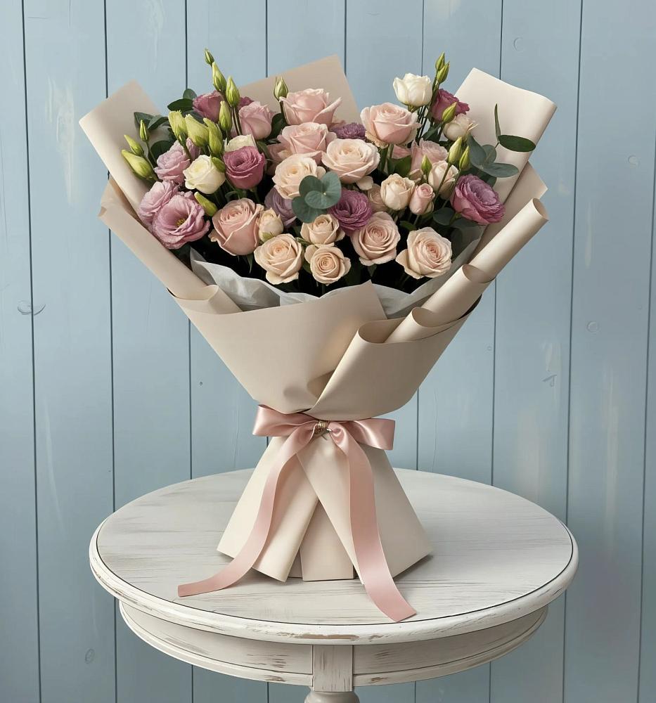 Букет цветов из: Розы и Лизиантусы в Борках