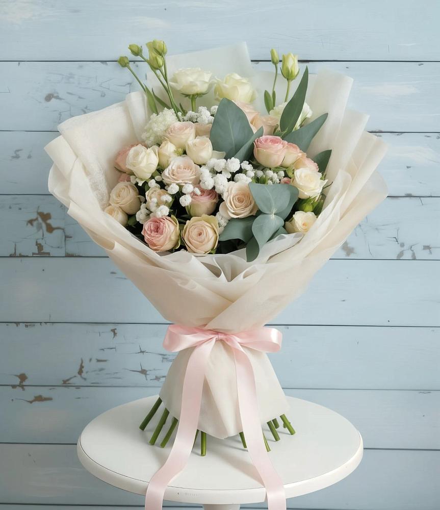 Букет цветов из: Розы и Лизиантусы в Борках