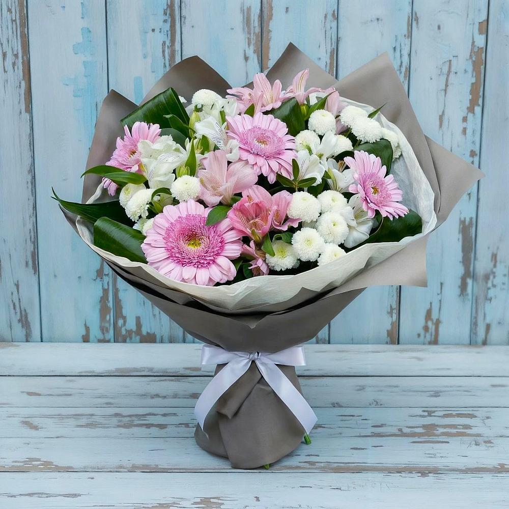 Букет цветов из: Герберы, Альстромерии и Хризантемы в Борках