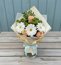 Букет цветов из:  Герберы, Розы и Хризантемы в Борках