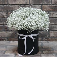 Цветочная композиция из Гипсофила в шляпной коробке в Борках