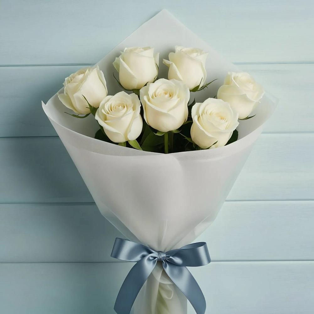 Букет 7 Белых роз Эдлесс Лав в Борках