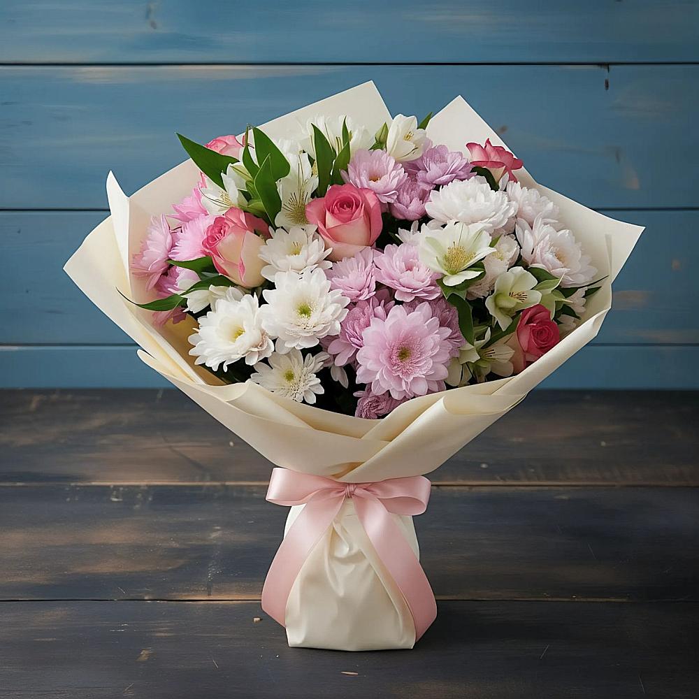 Букет цветов из: Хризантемы, Альстромерии и Розы в Борках